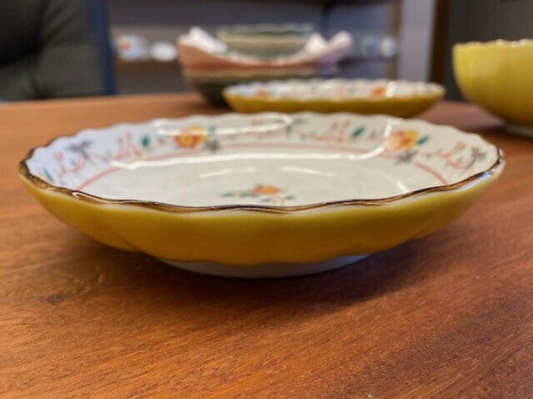 日本製 吾山窯 黃彩梅小花5吋盤 | 中國風 黃花鳥 陶瓷盤 梅花盤 餐盤 輕量盤