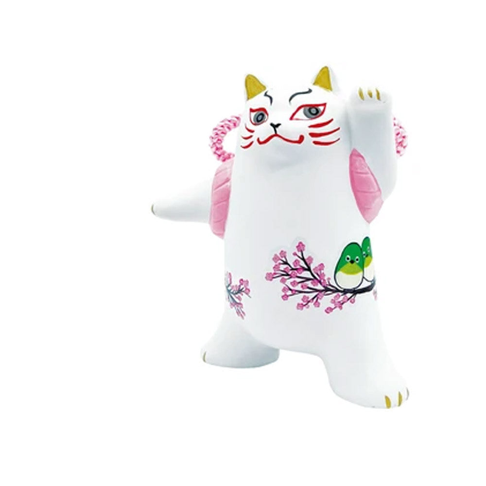 日本製 瀨戶燒 歌舞伎招財貓︱四季花鳥 x 白貓 陶瓷擺飾 收藏 禮盒