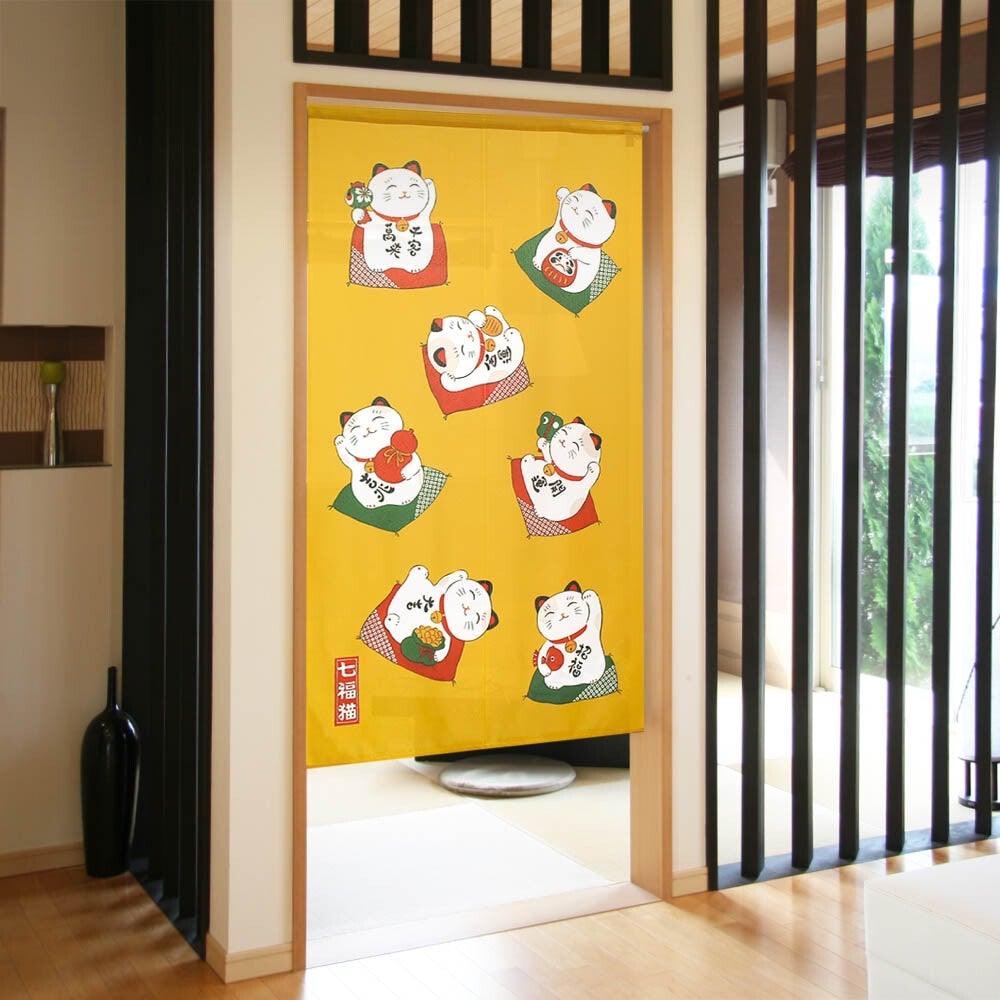 日本製七福貓85x150cm門簾|祈福/招財/風水長簾 - 富士通販