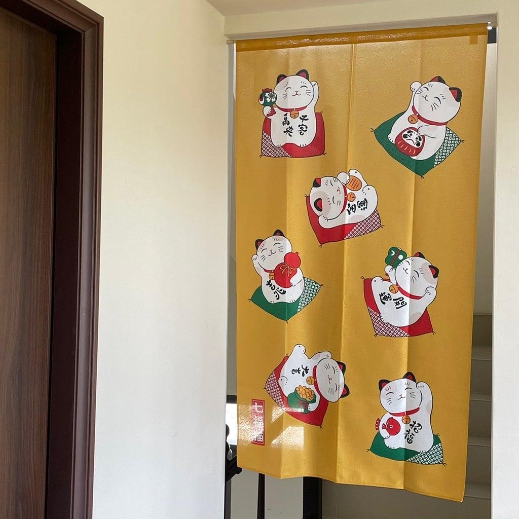 日本製七福貓85x150cm門簾|祈福/招財/風水長簾 - 富士通販