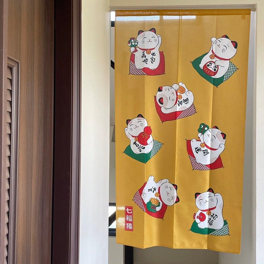 日本製七福貓85x150cm門簾|祈福/招財/風水長簾 - 富士通販