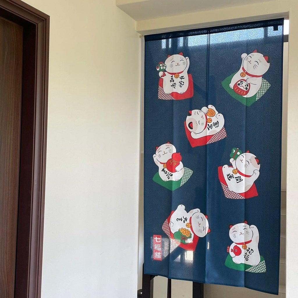 日本製七福貓85x150cm門簾|祈福/招財/風水長簾 - 富士通販