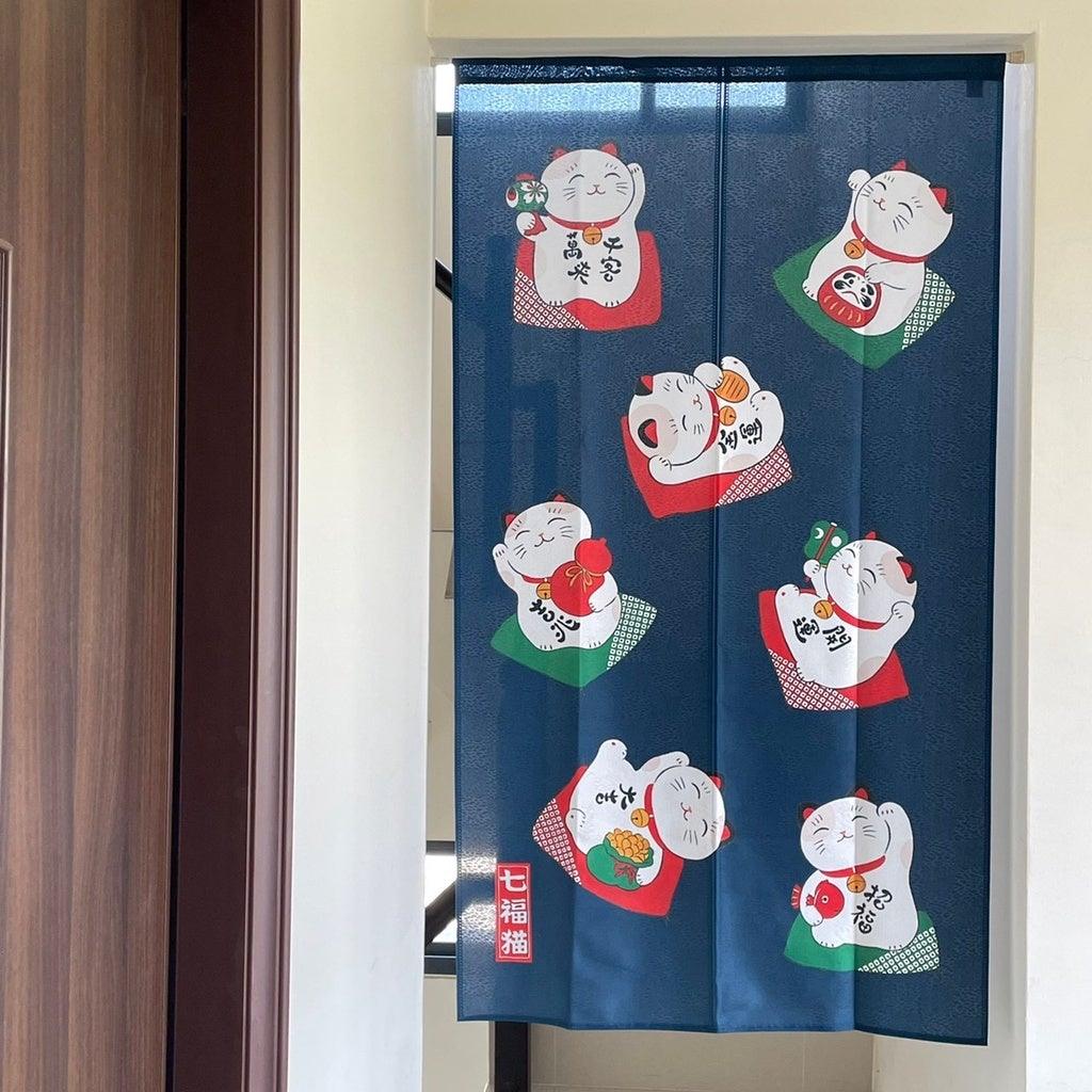 日本製七福貓85x150cm門簾|祈福/招財/風水長簾 - 富士通販