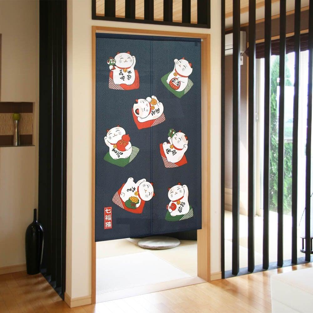 日本製七福貓85x150cm門簾|祈福/招財/風水長簾 - 富士通販