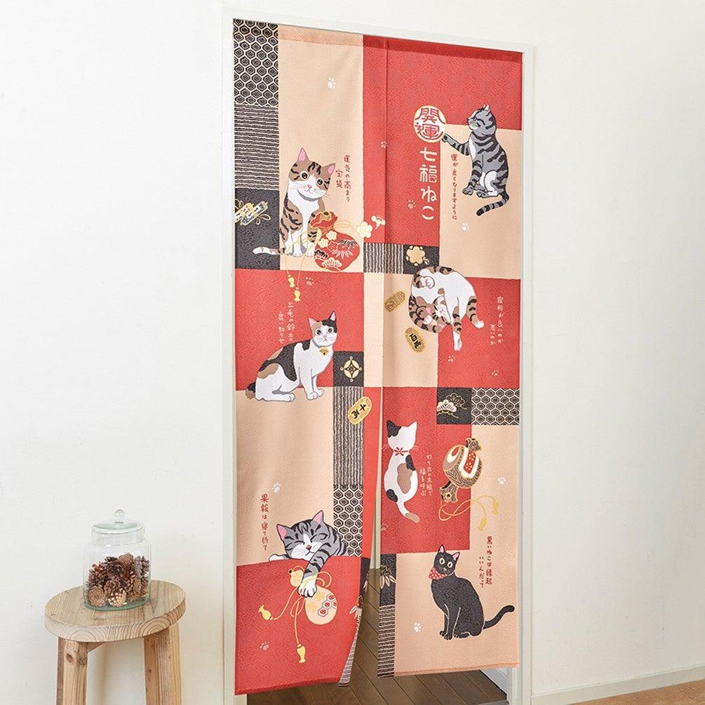 日本製招財貓85x170cm門簾|七福貓一片式隱私掛簾 - 富士通販