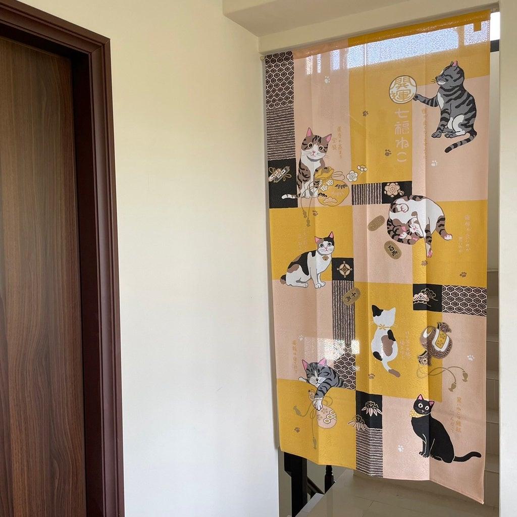 日本製招財貓85x170cm門簾|七福貓一片式隱私掛簾 - 富士通販