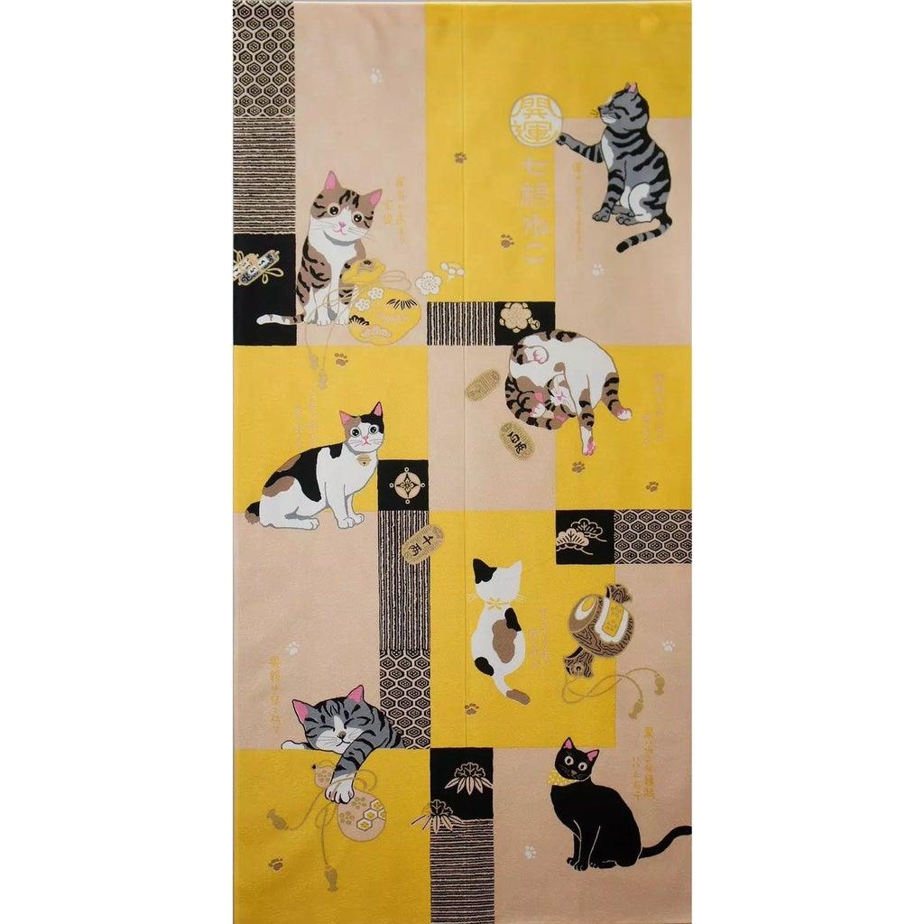 日本製招財貓85x170cm門簾|七福貓一片式隱私掛簾 - 富士通販