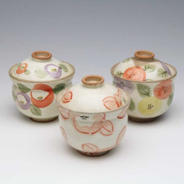 日本製 手繪陶瓷紅色吉祥紋蓋碗 | 蒸蛋碗 甜點碗 茶碗蒸 日本碗 帶蓋碗 湯盅 湯碗 燕窩碗 新年碗盤