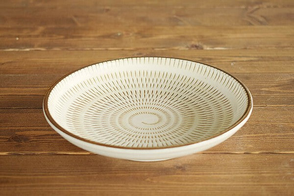 日本製 美濃燒 民芸錆十草深盤 | 沙拉盤 湯汁料理盤 彩釉雕紋 日式手作餐盤