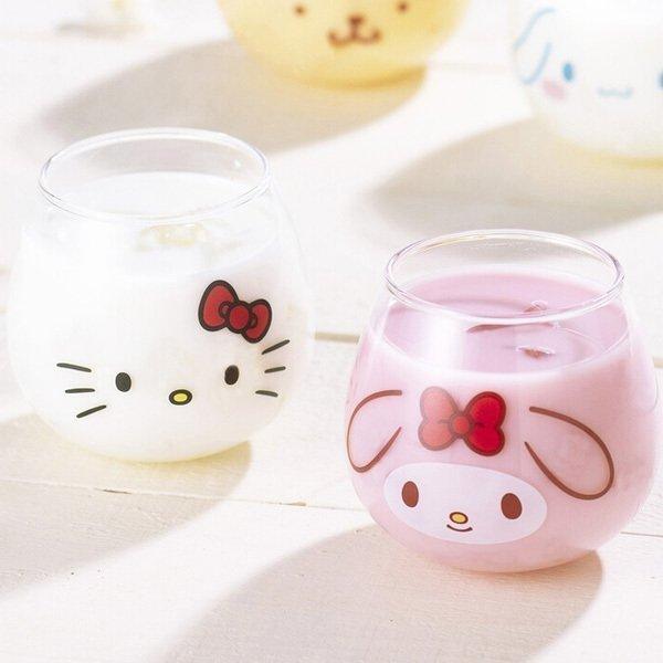 日本製不倒翁透明玻璃杯 牛奶杯 320ml|大耳狗 酷洛米 帕恰狗 Hello Kitty 美樂蒂 布丁狗