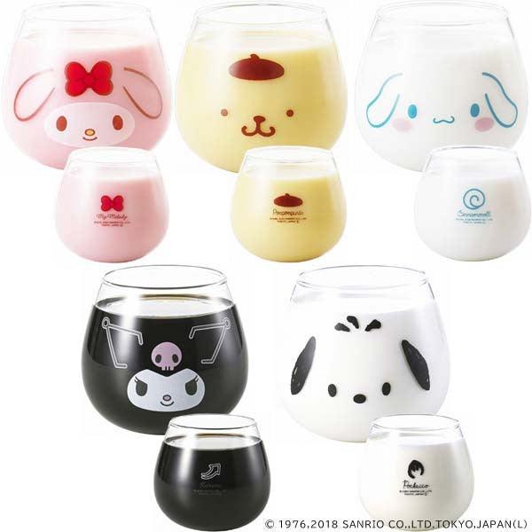 日本製不倒翁透明玻璃杯 牛奶杯 320ml|大耳狗 酷洛米 帕恰狗 Hello Kitty 美樂蒂 布丁狗