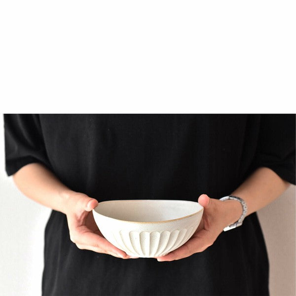 日本製 美濃燒 白釉直紋造型碗 | 拉麵碗 湯碗 不規則圓碗