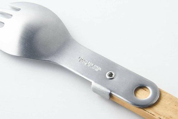 日本製 Flat Green 攜帶式木柄不鏽鋼兩用叉匙 | 不銹鋼 木柄叉匙 露營餐具