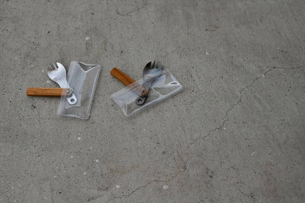 日本製 Flat Green 攜帶式木柄不鏽鋼兩用叉匙 | 不銹鋼 木柄叉匙 露營餐具