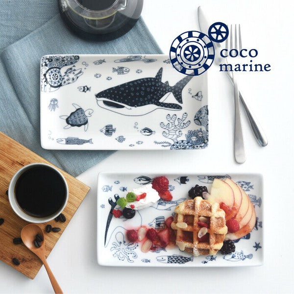 日本製 natural69 波佐見燒 cocomarine 長方盤 | 海洋生物 陶瓷盤 美耐皿器