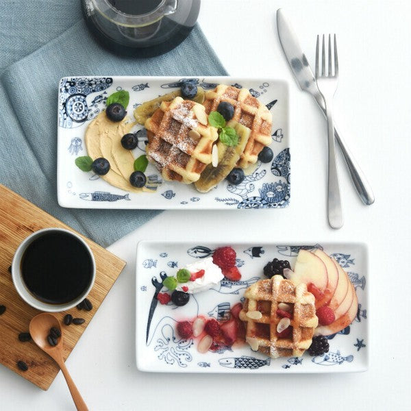 日本製 natural69 波佐見燒 cocomarine 長方盤 | 海洋生物 陶瓷盤 美耐皿器