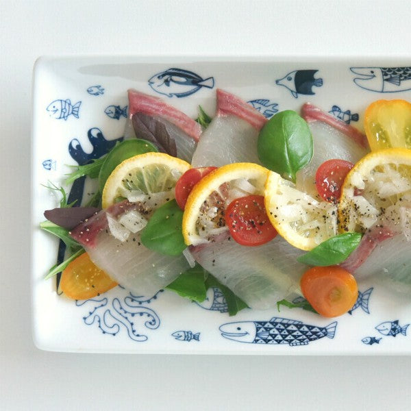 日本製 natural69 波佐見燒 cocomarine 長方盤 | 海洋生物 陶瓷盤 美耐皿器