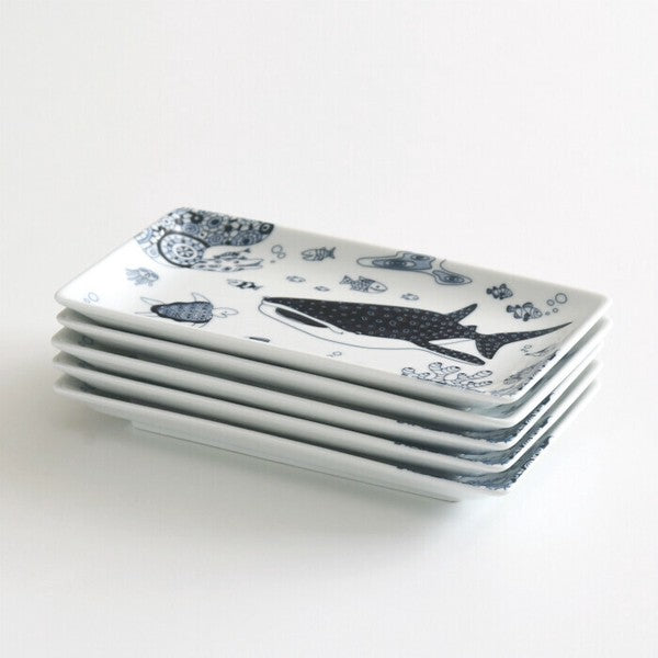 日本製 natural69 波佐見燒 cocomarine 長方盤 | 海洋生物 陶瓷盤 美耐皿器