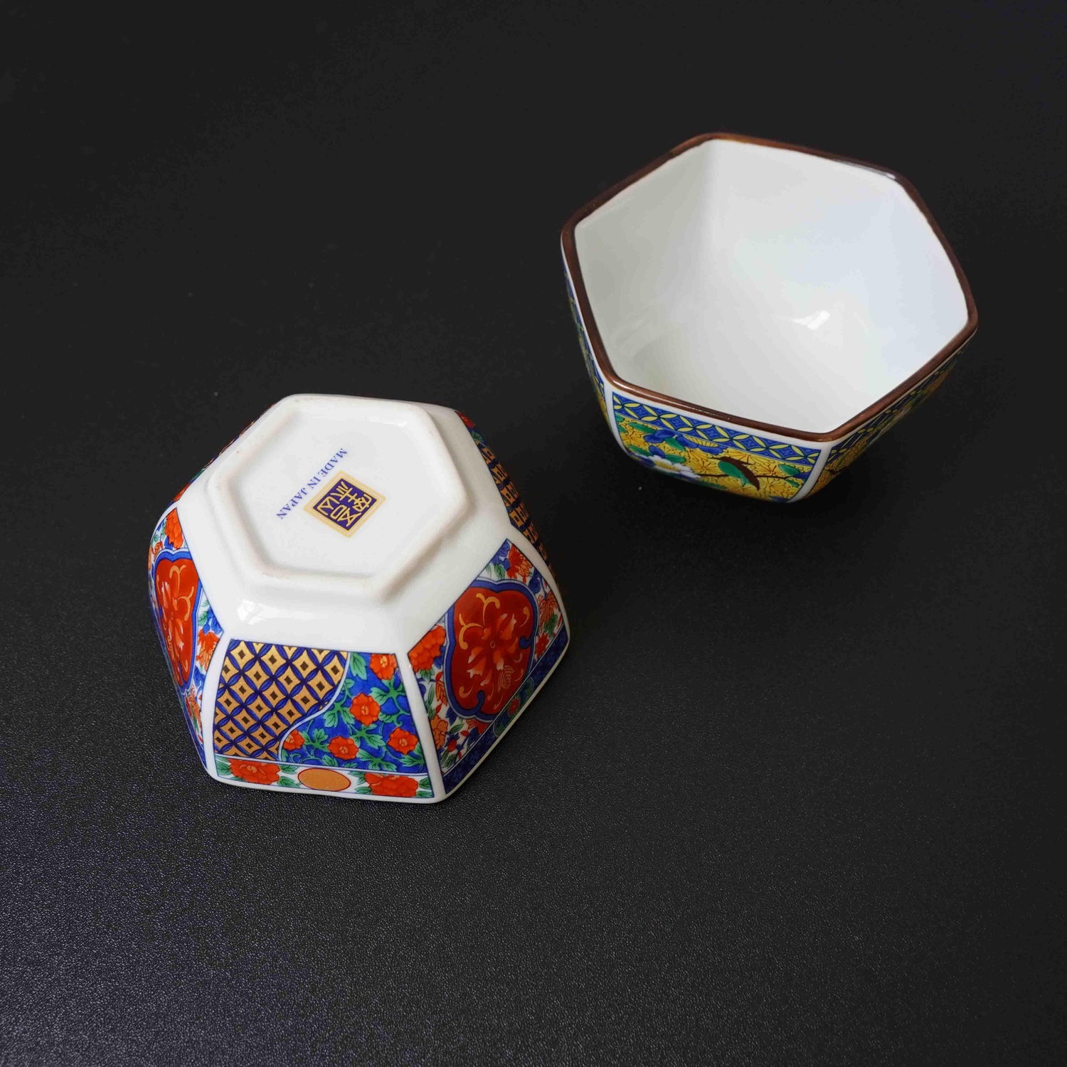 日本製 美濃燒 吾山窯 中國風金邊陶瓷六角碗|小碗 醬料碟 小菜碟 - 富士通販