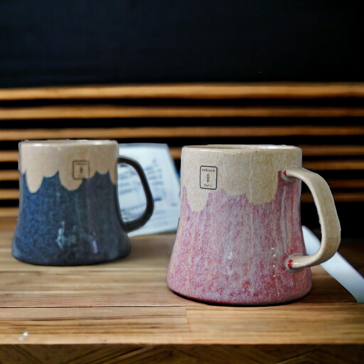日本製 Rokuro Blut's 六魯 美濃燒富士山馬克杯 對杯禮盒組|粉色 藍色 250ml