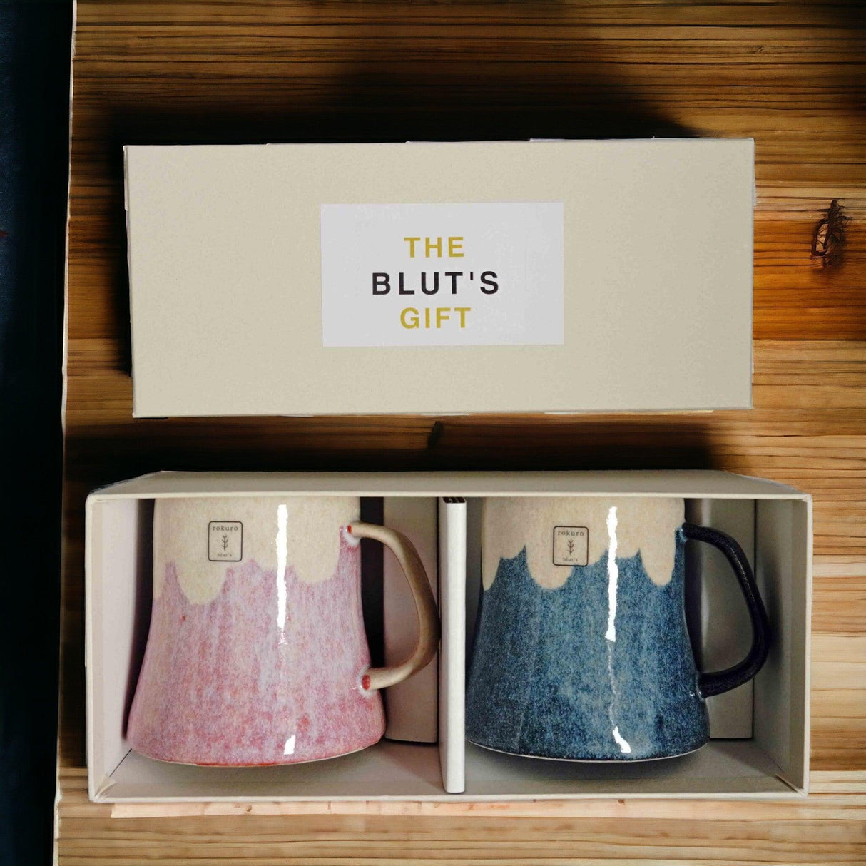 日本製 Rokuro Blut's 六魯 美濃燒富士山馬克杯 對杯禮盒組|粉色 藍色 250ml