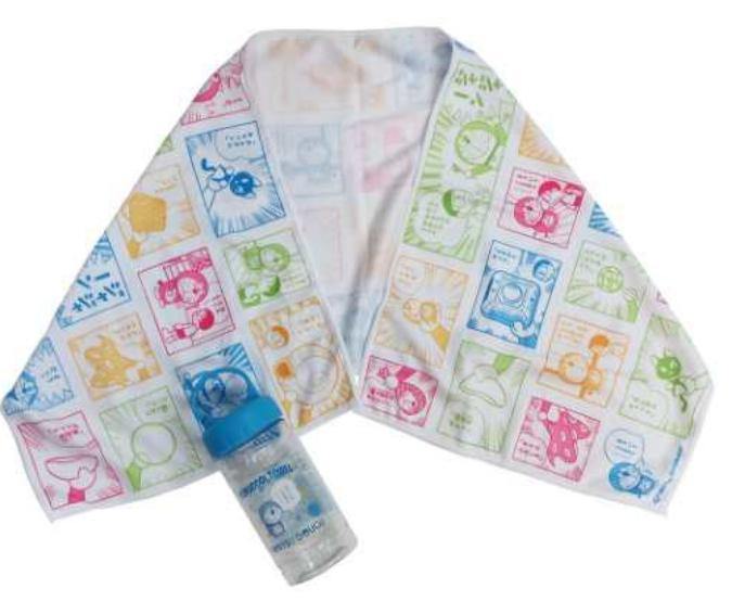 哆啦A夢造型涼毛巾|輕薄透氣可收納,附贈瓶子 - 富士通販