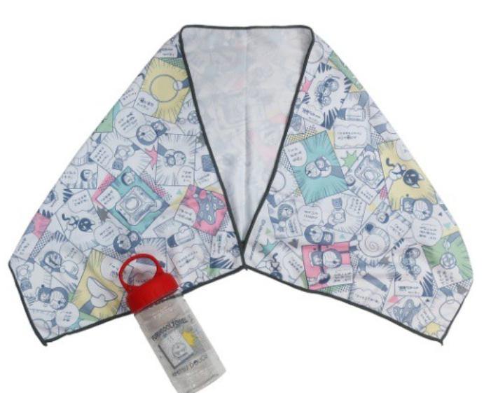 哆啦A夢造型涼毛巾|輕薄透氣可收納,附贈瓶子 - 富士通販