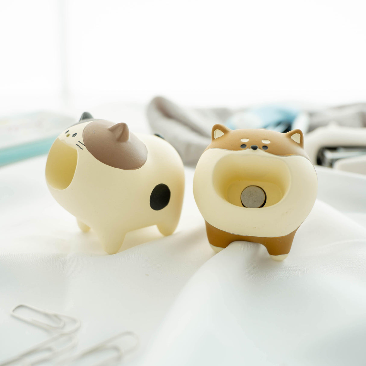 DECOLE迴紋針收納動物公仔|柴犬、三色貓,貓奴狗奴必備 - 富士通販