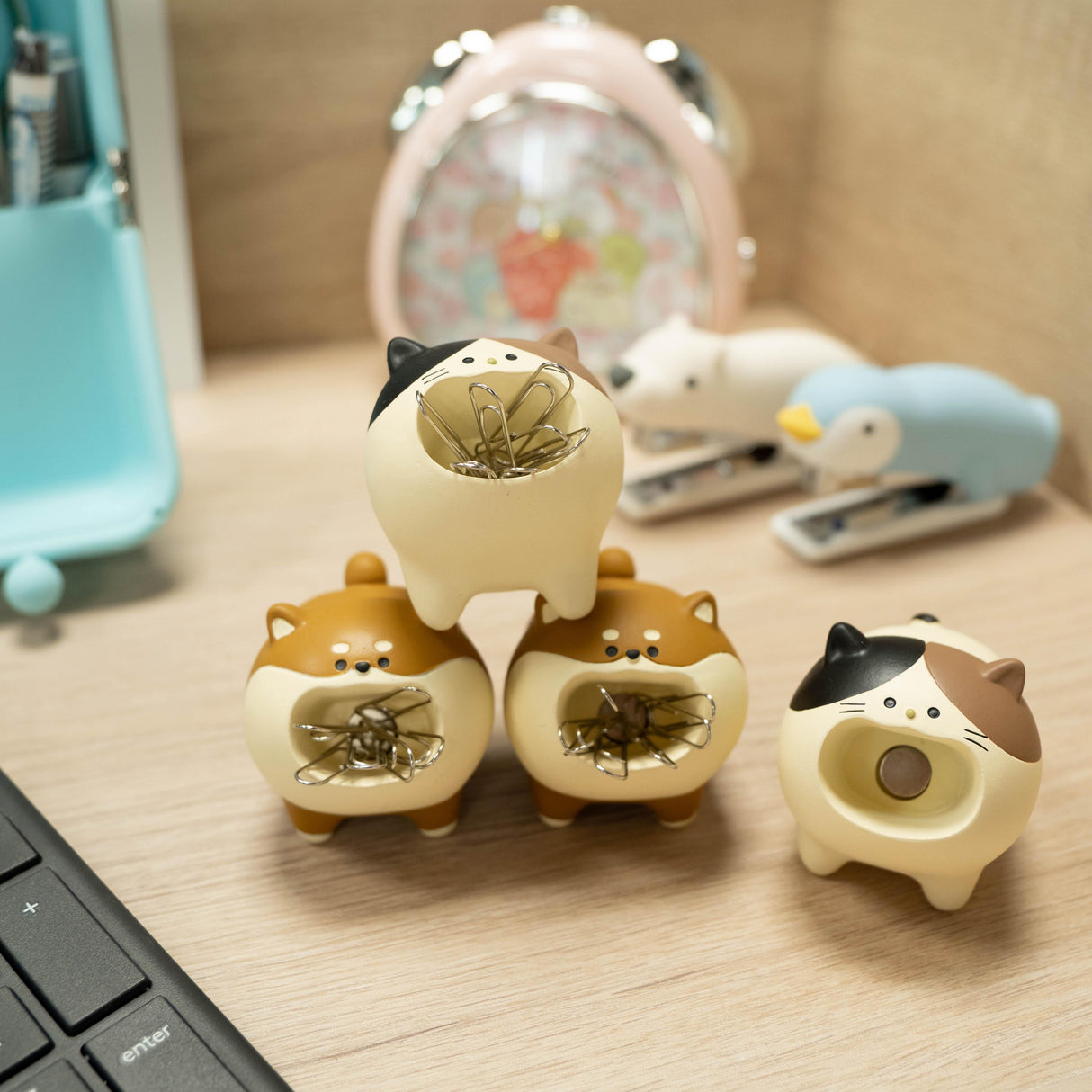 DECOLE迴紋針收納動物公仔|柴犬、三色貓,貓奴狗奴必備 - 富士通販