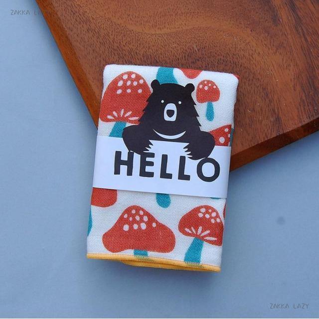 日本製Gendai Hyakka 方巾 HELLO BEAR 兒童純棉手帕(共四款圖樣) - 富士通販