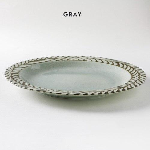 日本製 美濃燒 Gran 陶瓷盤 23.7cm|羽毛 灰色 - 富士通販