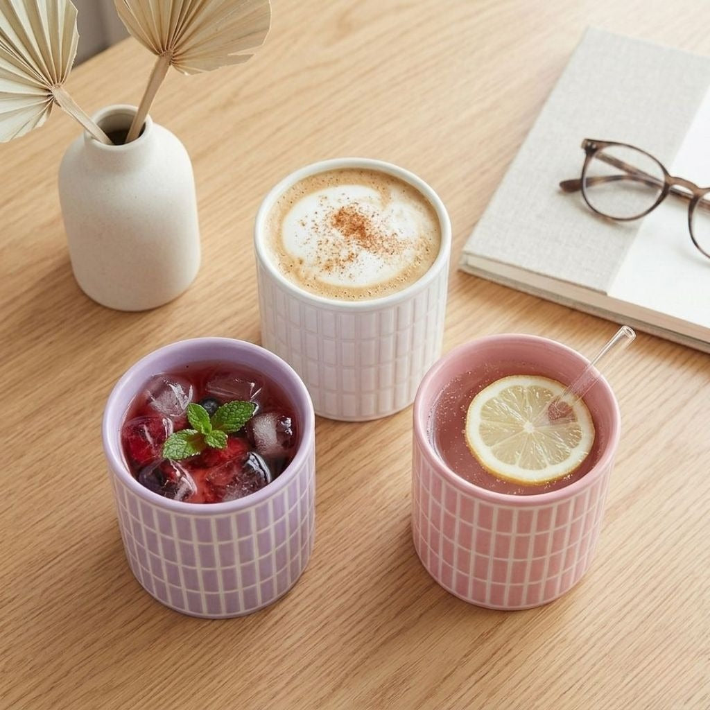 日本製 美濃燒 WPCUP 獨特磁磚紋理設計茶杯200ml|霧感馬卡龍色 陶瓷茶杯 可愛杯子