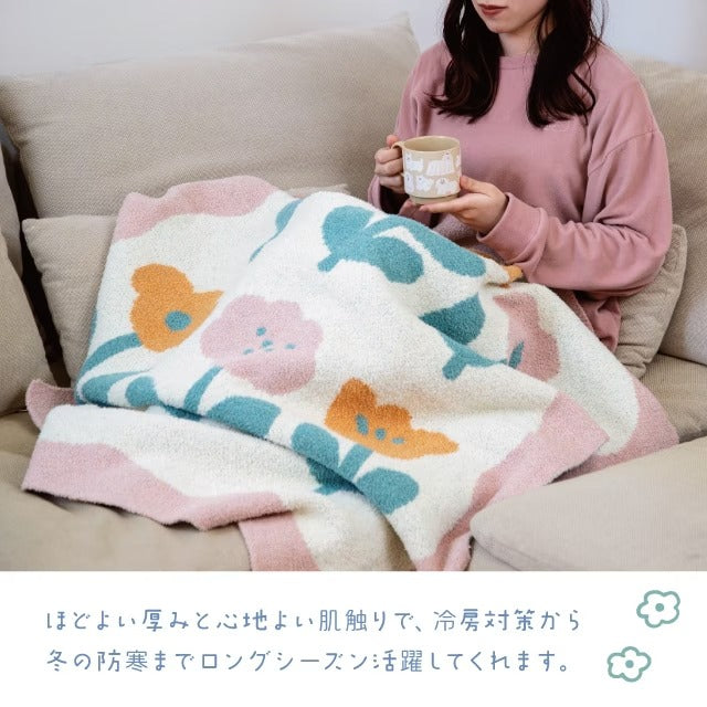 日本 BISQUE 可愛造型針織毯 花朵 貓咪 狗狗|小毛毯 午睡毯 懶人毯