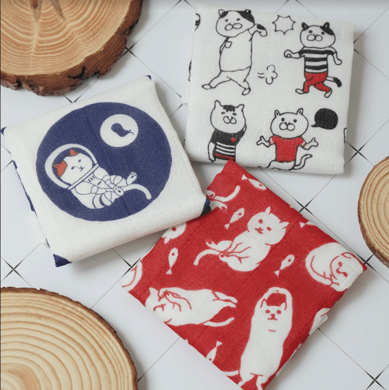 日本製|奈良蚊帳生地 kayakiji 七重紗貓咪抹布 - 富士通販