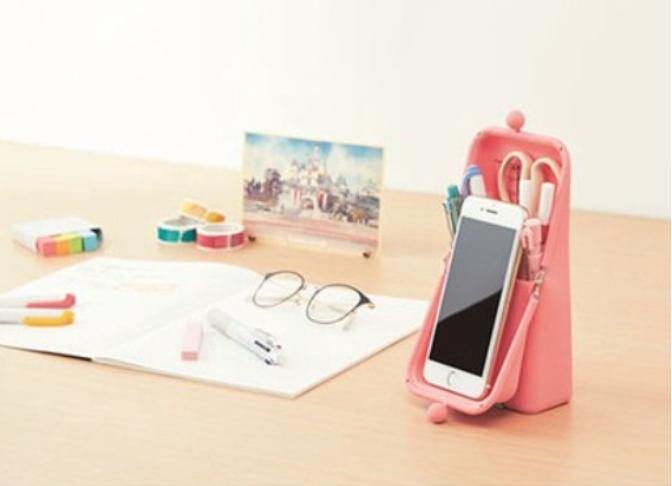 Kutsuwa、airpita站立式鉛筆盒|可收納手機架、粉嫩馬卡龍色系 - 富士通販