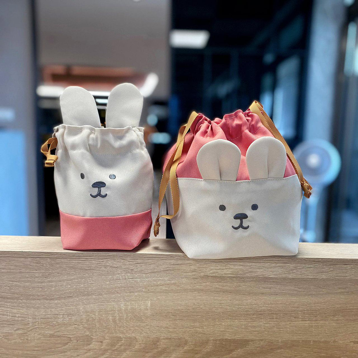 日本 兔子 熊熊造型兒童餐袋S M|收納袋 束口袋 旅行收納 - 富士通販