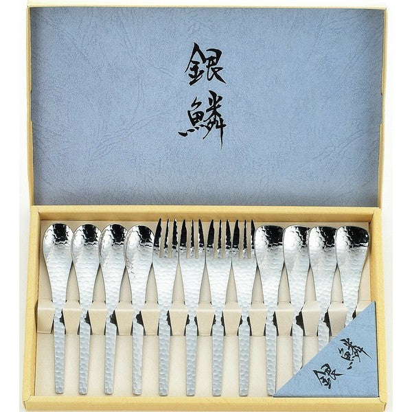 日本製 新瀉 銀麟鎚目不鏽鋼餐具禮盒 4入/6入/8入/12入 | 蛋糕叉 咖啡勺 下午茶組