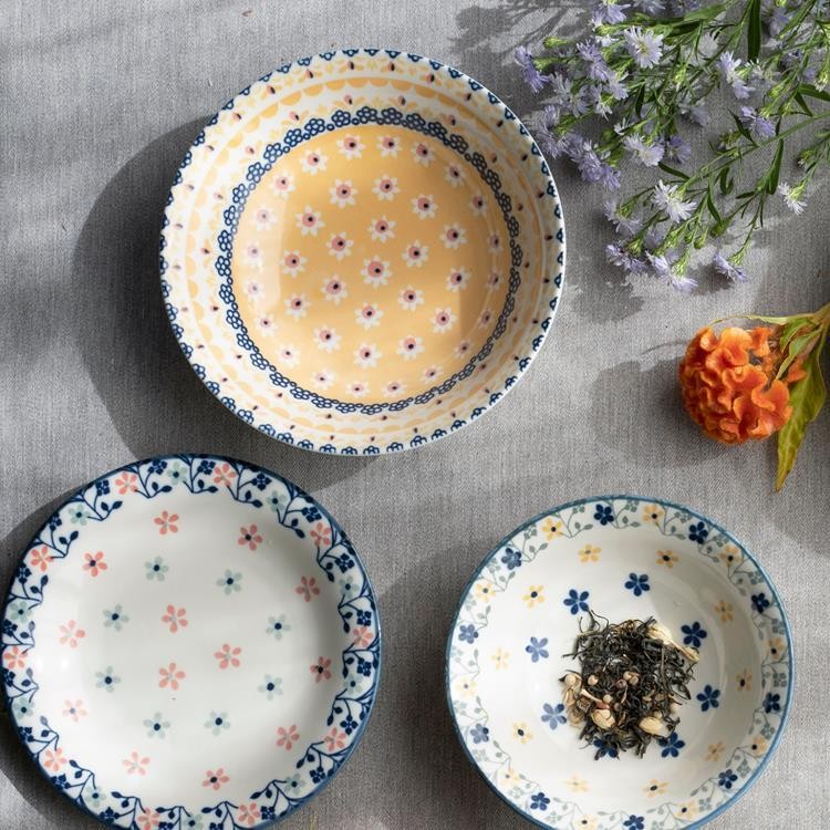 日本製 Polish 波蘭花卉四入禮盒組 | 餐盤 湯碗 沙拉碗 波蘭風