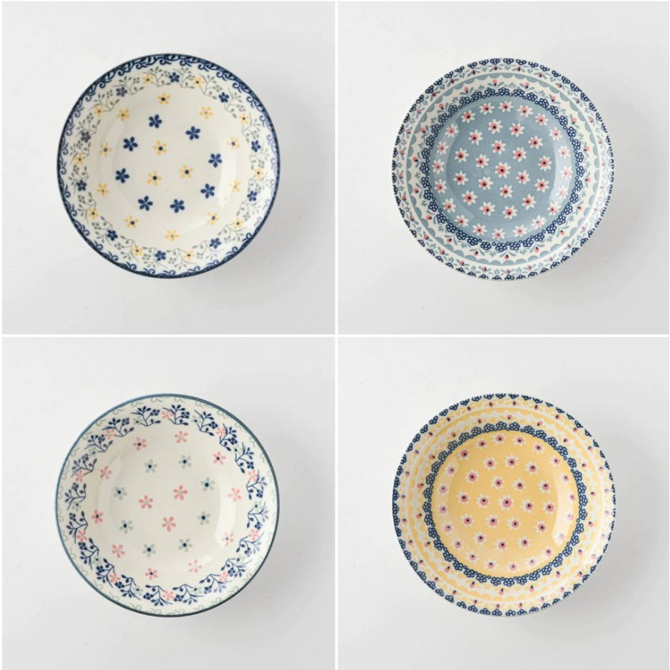 日本製 Polish 波蘭花卉四入禮盒組 | 餐盤 湯碗 沙拉碗 波蘭風