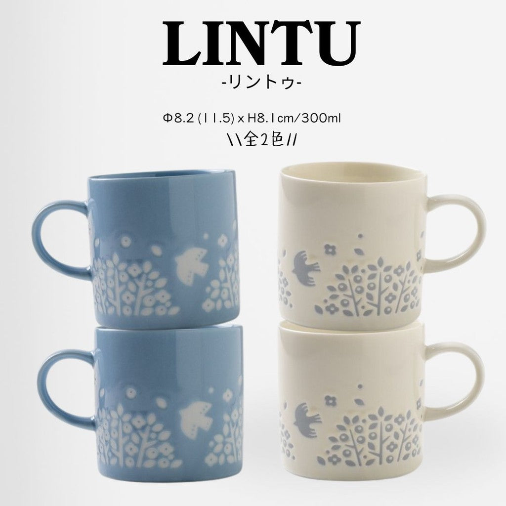 日本製 美濃燒 LINTU 飛鳥花草馬克杯 300ml | 陶瓷杯 咖啡杯 北歐風