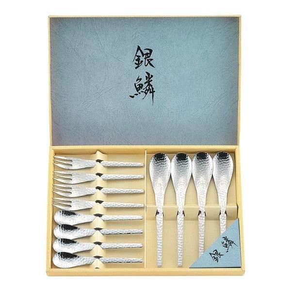 日本製 新瀉 銀麟鎚目不鏽鋼餐具禮盒 4入/6入/8入/12入 | 蛋糕叉 咖啡勺 下午茶組