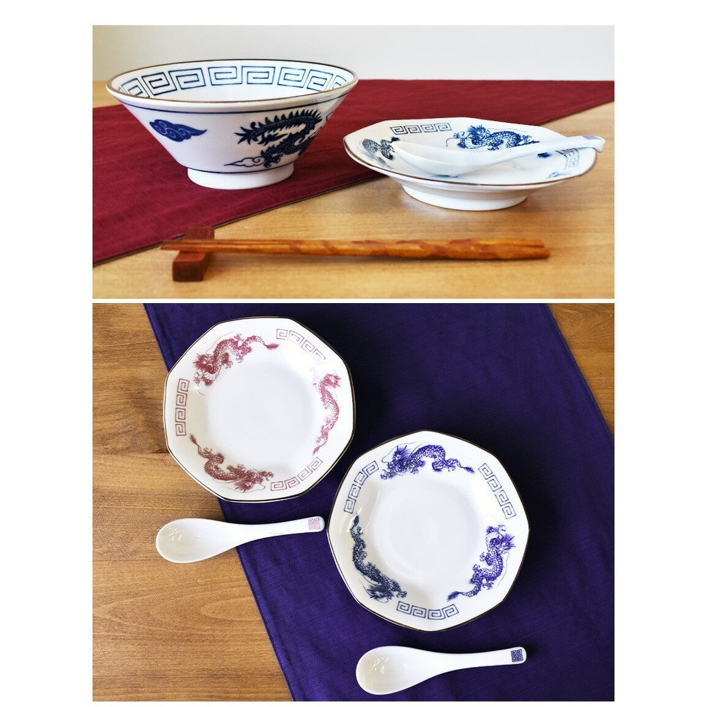 日本製 美濃燒 龍紋中華料理系列碗盤 | 拉麵碗 八角盤 中國風 龍紋 大碗公