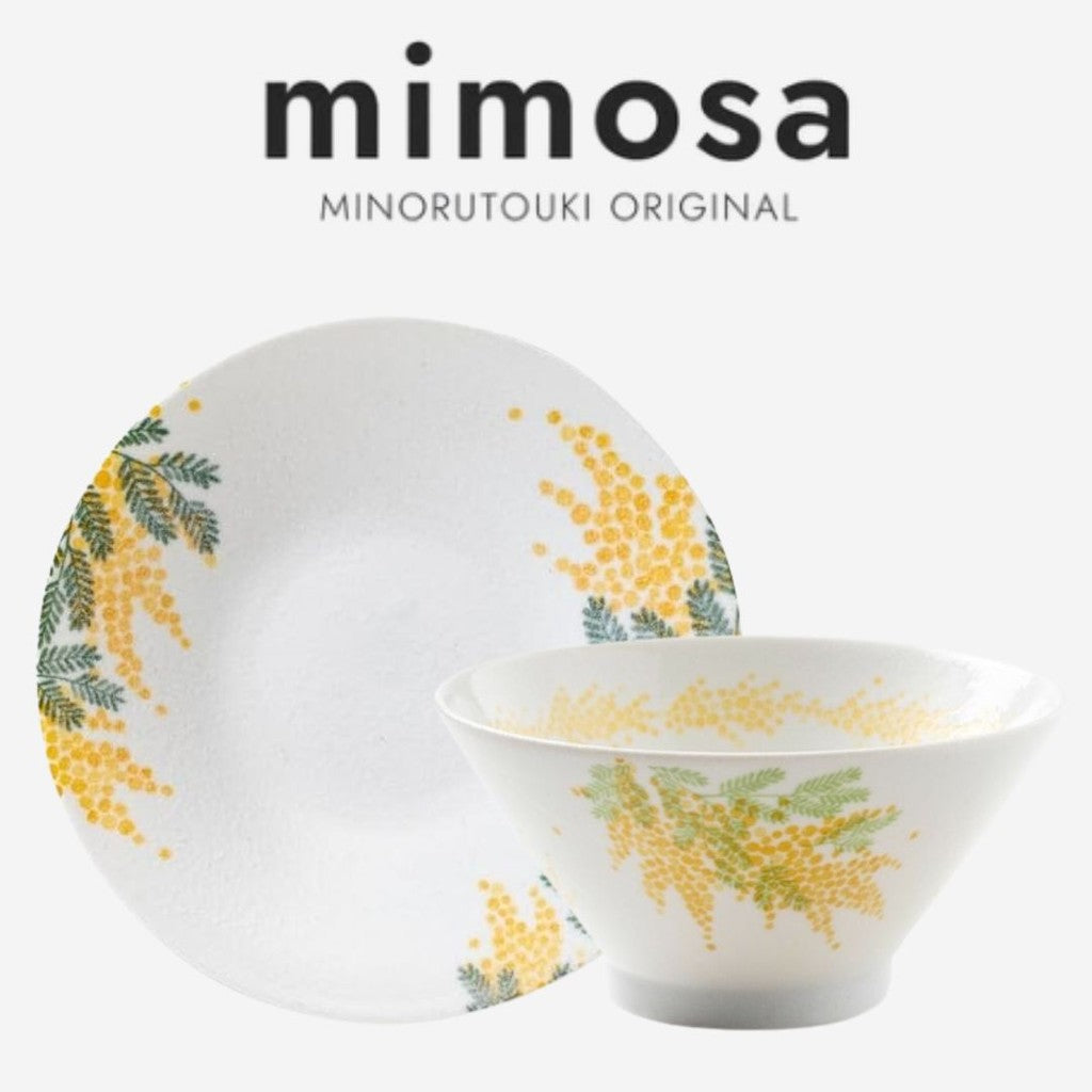 日本製 美濃燒 含羞草白釉碗盤 | 陶瓷碗 飯碗 圓盤 淺盤 多用碗 簡約北歐