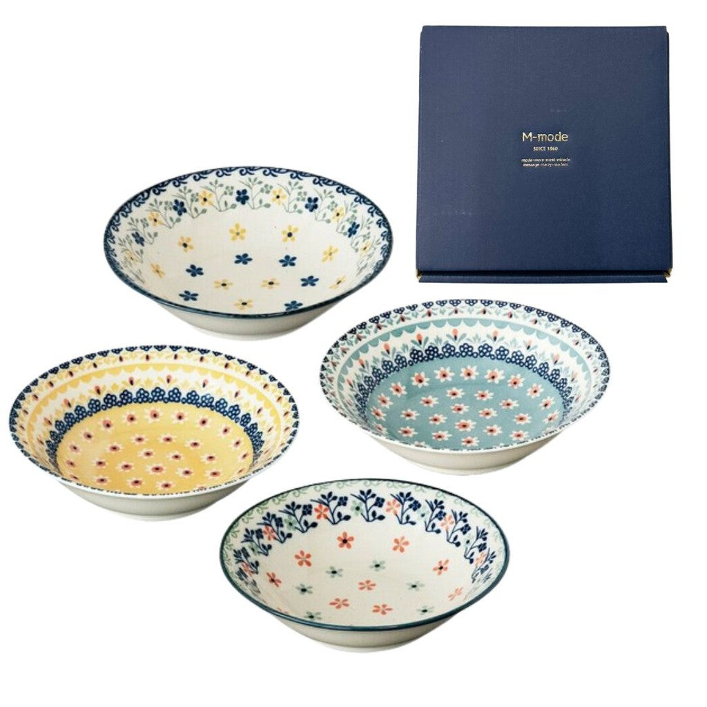 日本製 Polish 波蘭花卉四入禮盒組 | 餐盤 湯碗 沙拉碗 波蘭風