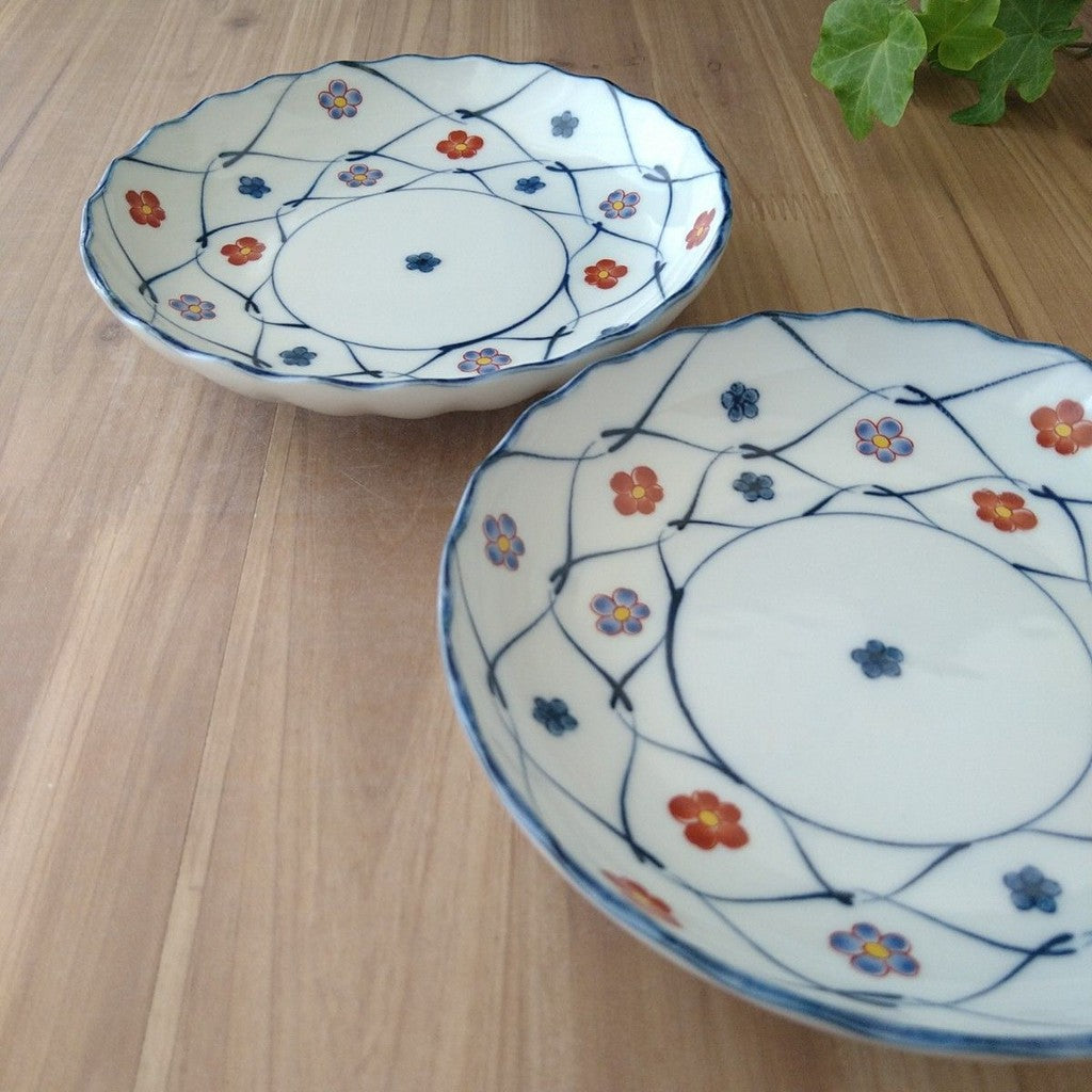 日本製 美濃燒 吾山窯 梅花網紋碗盤 | 圓盤 小缽 點心 甜點碗 梅花紋 吉祥紋