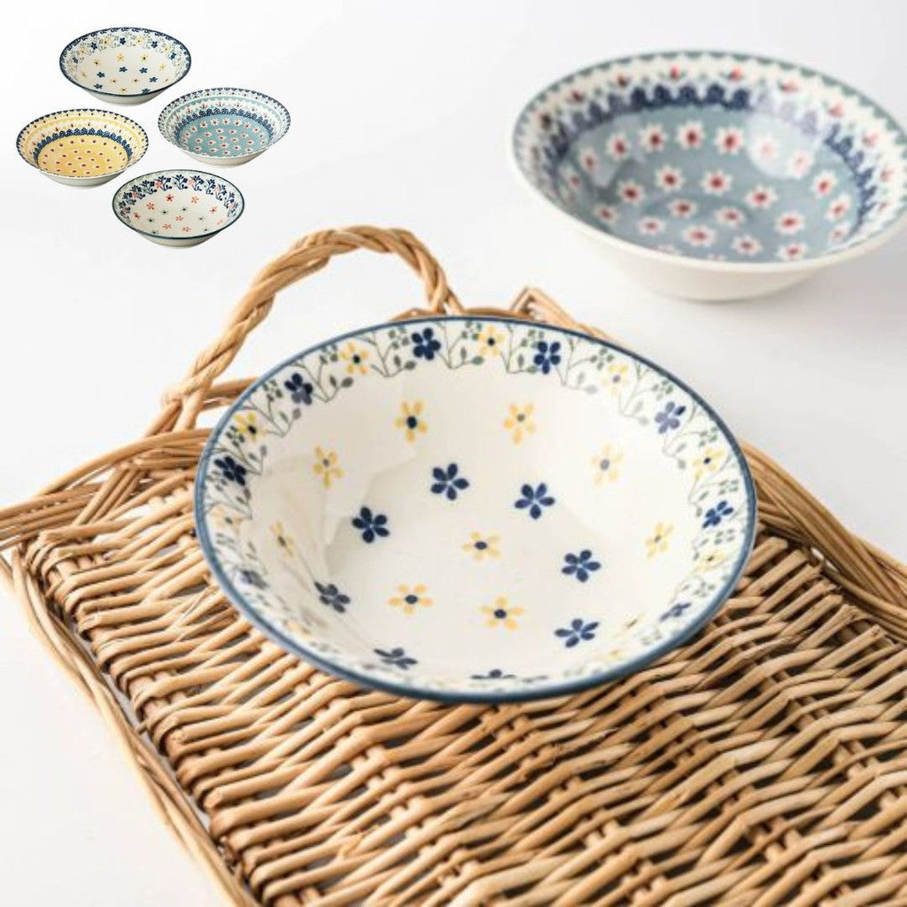 日本製 Polish 波蘭花卉四入禮盒組 | 餐盤 湯碗 沙拉碗 波蘭風