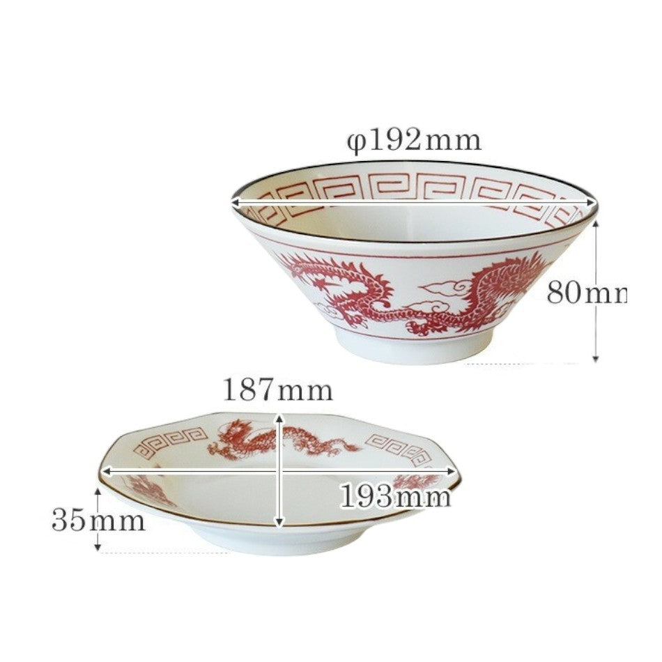 日本製 美濃燒 龍紋中華料理系列碗盤 | 拉麵碗 八角盤 中國風 龍紋 大碗公