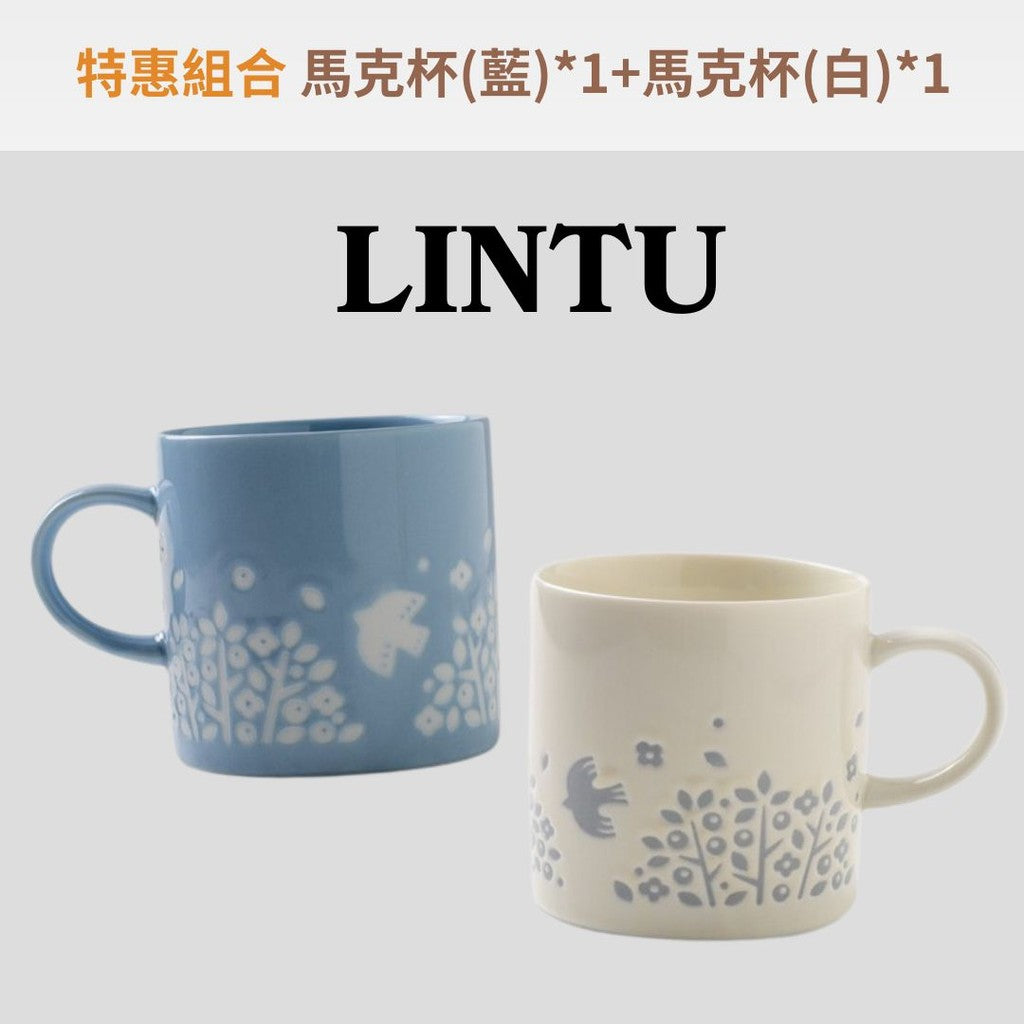 日本製 美濃燒 LINTU 飛鳥花草馬克杯 300ml | 陶瓷杯 咖啡杯 北歐風