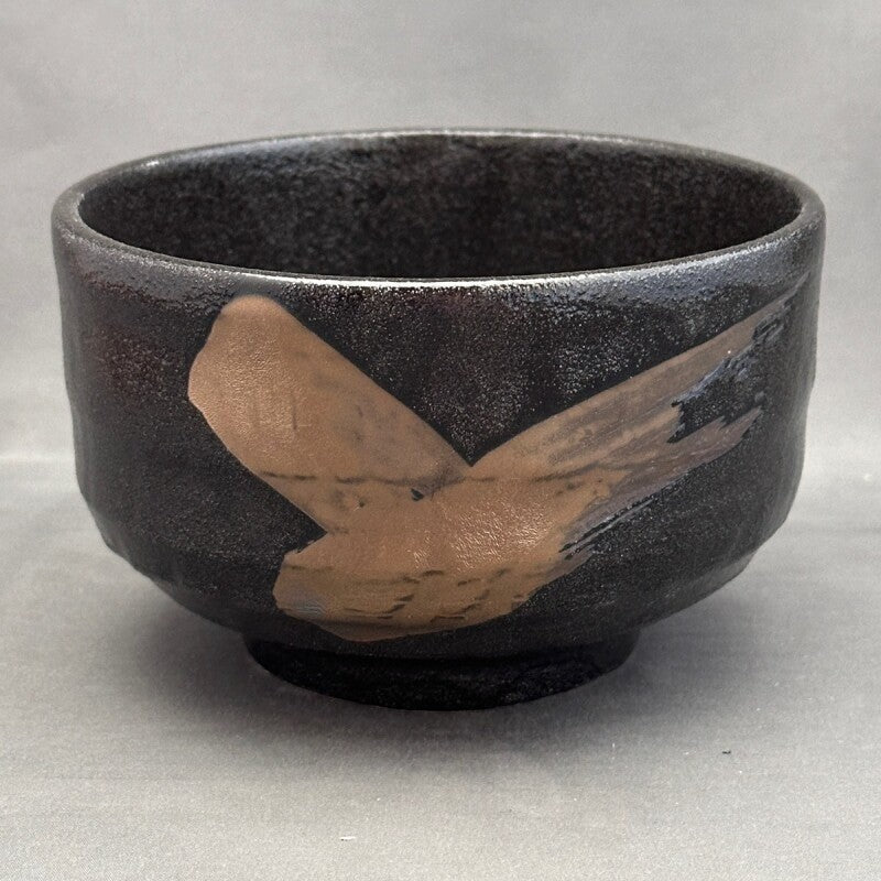 日本製 美濃燒 源氏刷毛目 黑金抹茶碗 | 清水燒 黑釉 茶具 茶道 京都工藝