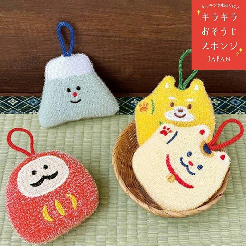 日本 DECOLE 清潔海綿 附掛繩 | 達摩 富士山 柴犬 招財貓